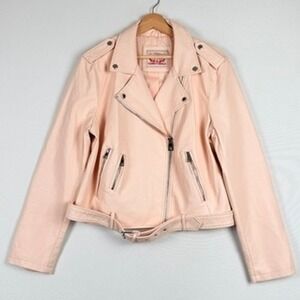 Levi Moto Jacket Womens XL Pink Faux Leather Zip Belted Biker Edgy Barbiecore